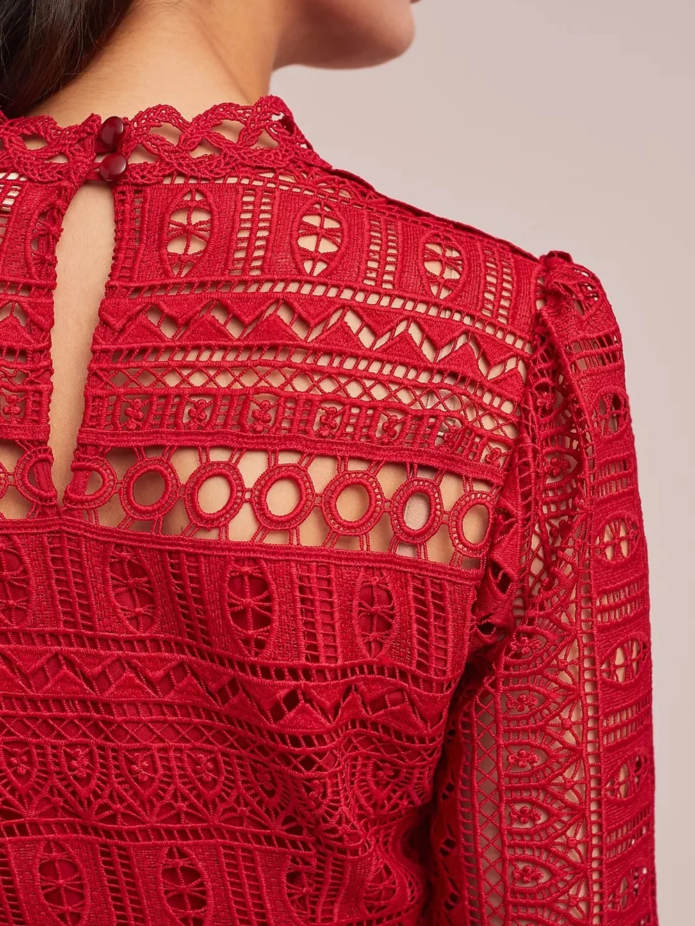 Anthropologie Red Lace Peplum Blouse